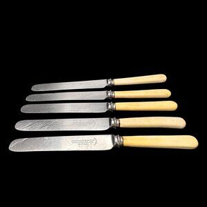 Vintage Steer & Webster Sheffield England Stainless Steel Knives Cream Handles